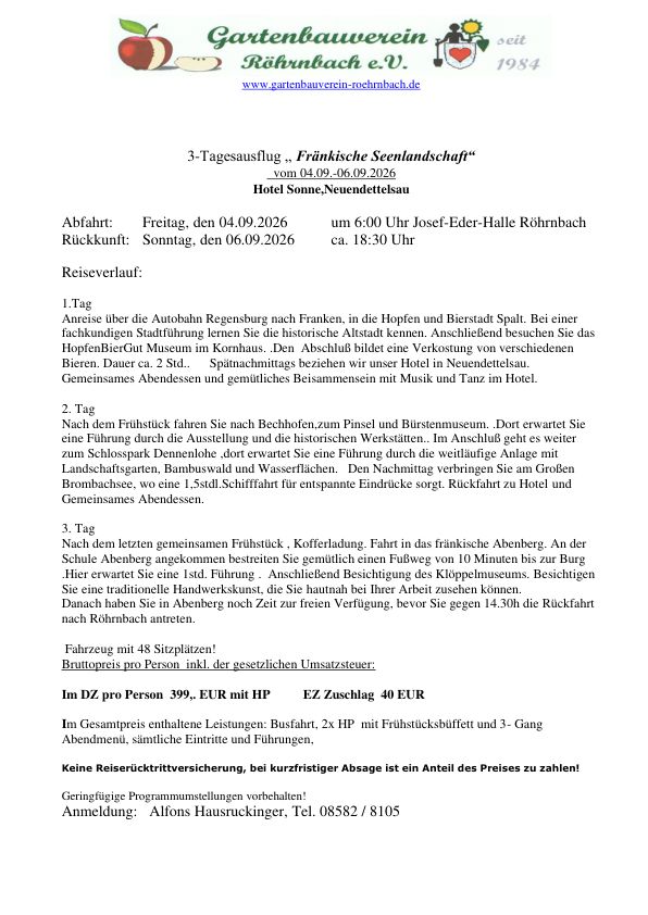 3-Tagesausflug Fränkische Seenlandschaft