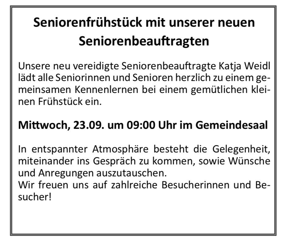 Seniorenfrühstück Schöfweg am 23.09.26